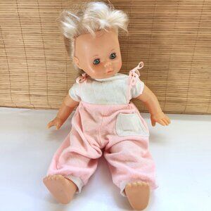 Vintage Famosa Doll Sleepy Eyes 16" Tall Blonde Hair Blue Eyes Pink Outfit